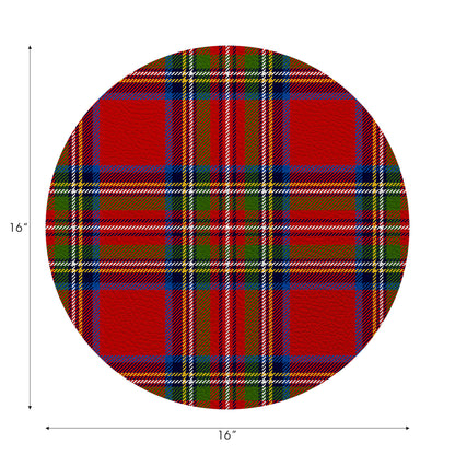 Christmas Tartan Red Vegan Leather Round Pebble Placemat