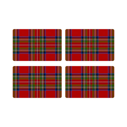 Christmas Tartan Red Vegan Leather Rectangle Pebble Placemat