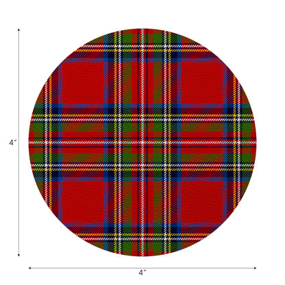 Christmas Tartan Red Vegan Leather Round Coasters