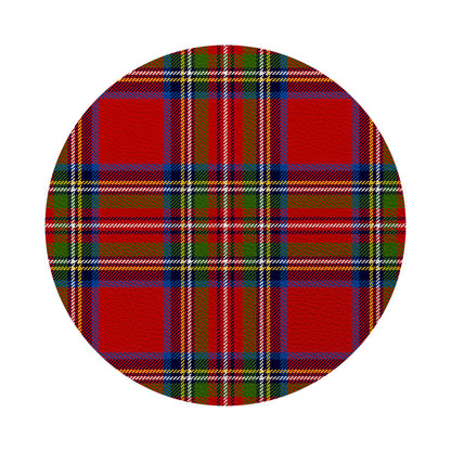 Christmas Tartan Red Vegan Leather Round Coasters