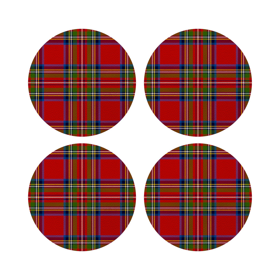 Christmas Tartan Red Vegan Leather Round Coasters