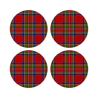 Christmas Tartan Red Vegan Leather Round Coasters