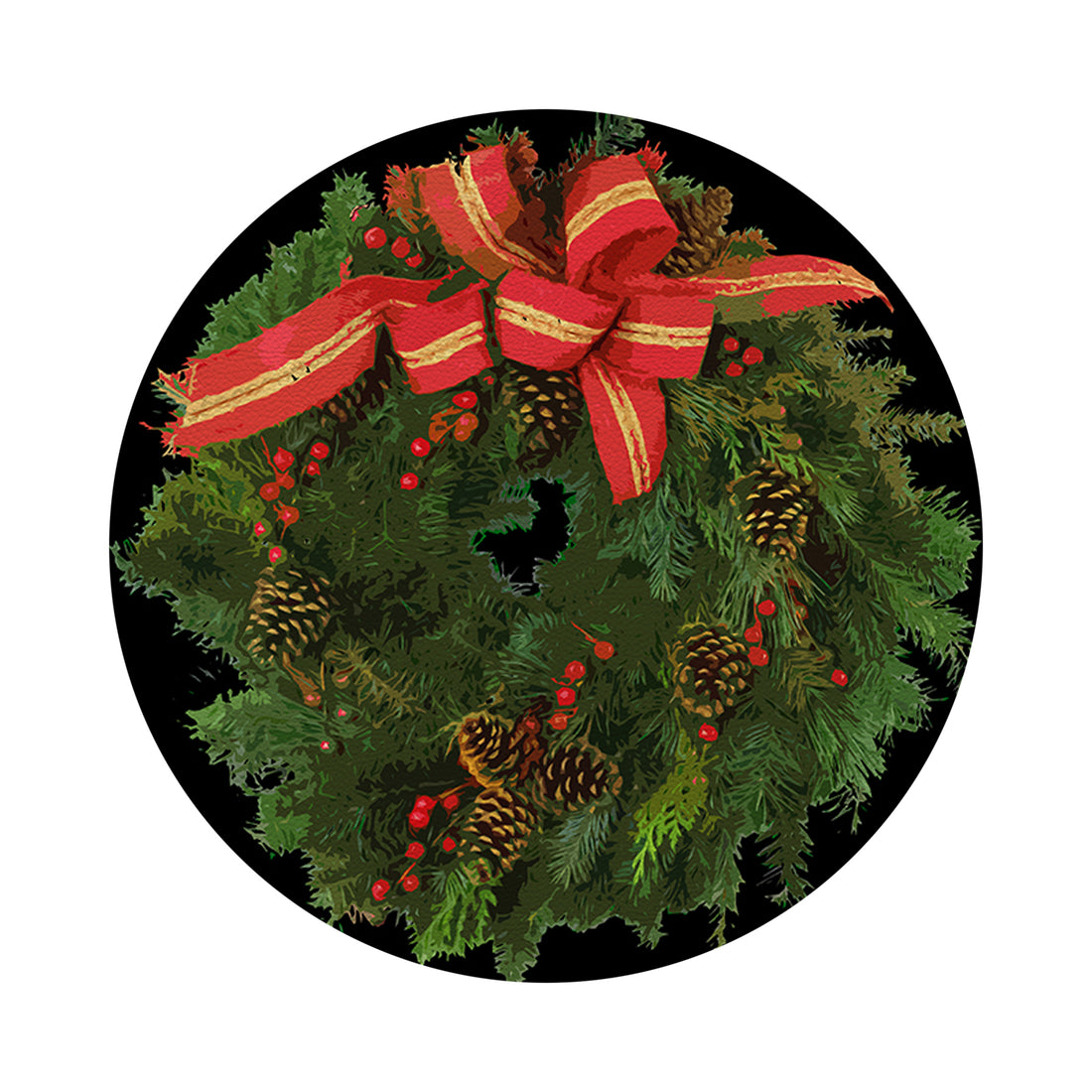 Christmas Wreath Black 16 Round Pebble Placemat Set of 4 - nicolettemayer.com