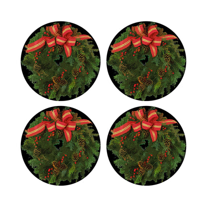 Christmas Wreath Black 16&quot; Round Pebble Placemats, Set of 4 - nicolettemayer.com

