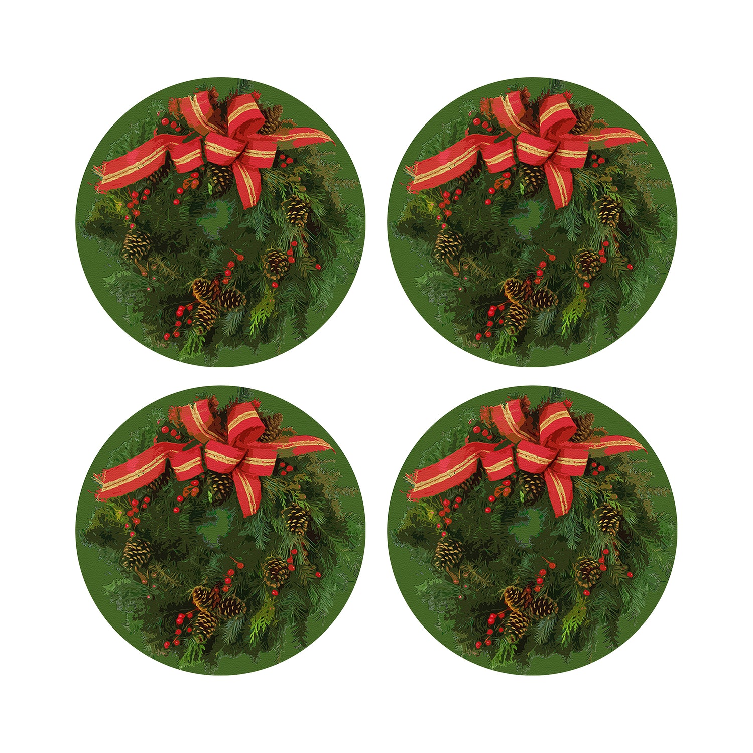 Christmas Wreath Moss 16&quot; Round Pebble Placemats, Set of 4 - nicolettemayer.com
