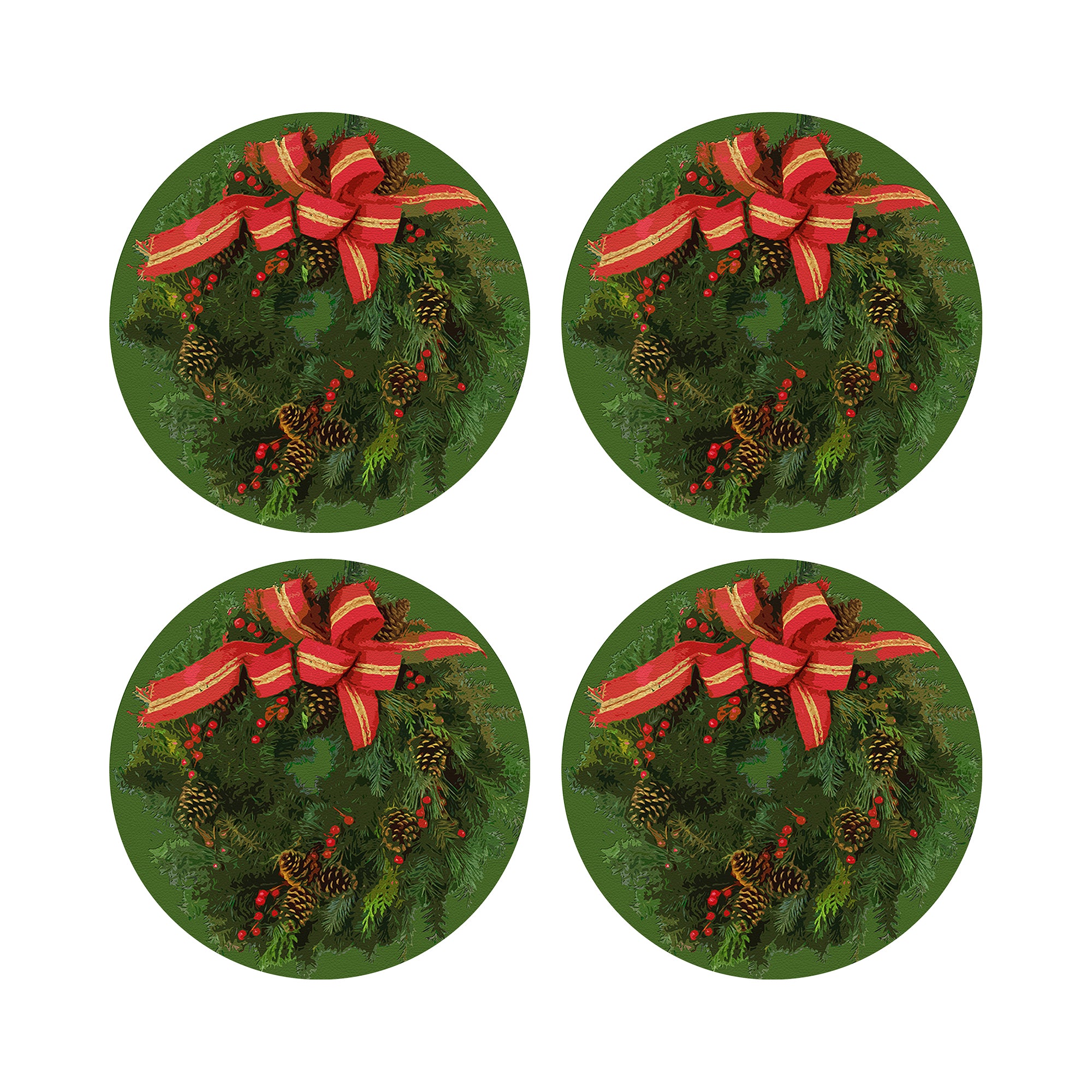 Christmas Wreath Moss 16&quot; Round Pebble Placemats, Set of 4 - nicolettemayer.com
