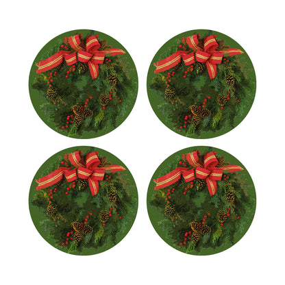 Christmas Wreath Moss 16&quot; Round Pebble Placemats, Set of 4 - nicolettemayer.com
