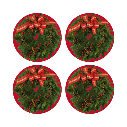 Christmas Wreath Red 16&quot; Round Pebble Placemats, Set of 4 - nicolettemayer.com
