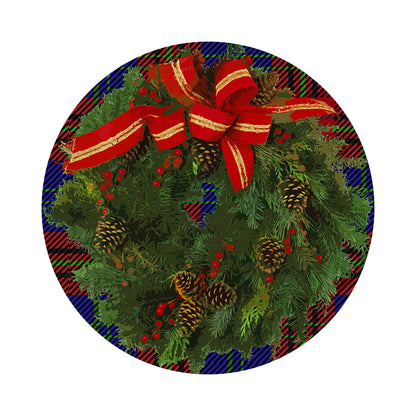 Christmas Wreath Tartan Blue 16&quot; Round Pebble Placemats, Set of 4 - nicolettemayer.com
