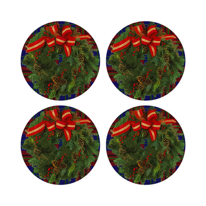 Christmas Wreath Tartan Blue 16&quot; Round Pebble Placemats, Set of 4 - nicolettemayer.com
