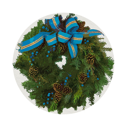 Christmas Wreath White Cerulean 16&quot; Round Pebble Placemats, Set of 4 - nicolettemayer.com
