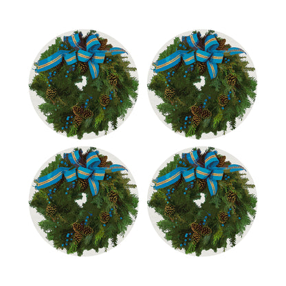 Christmas Wreath White Cerulean 16&quot; Round Pebble Placemats, Set of 4 - nicolettemayer.com
