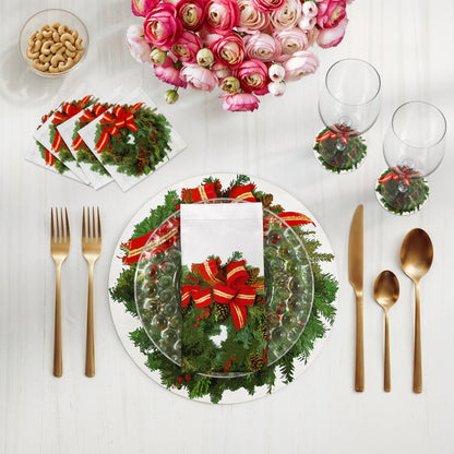 Christmas Wreath White Red 16" Round Pebble Placemats, Set of 4 - nicolettemayer.com
