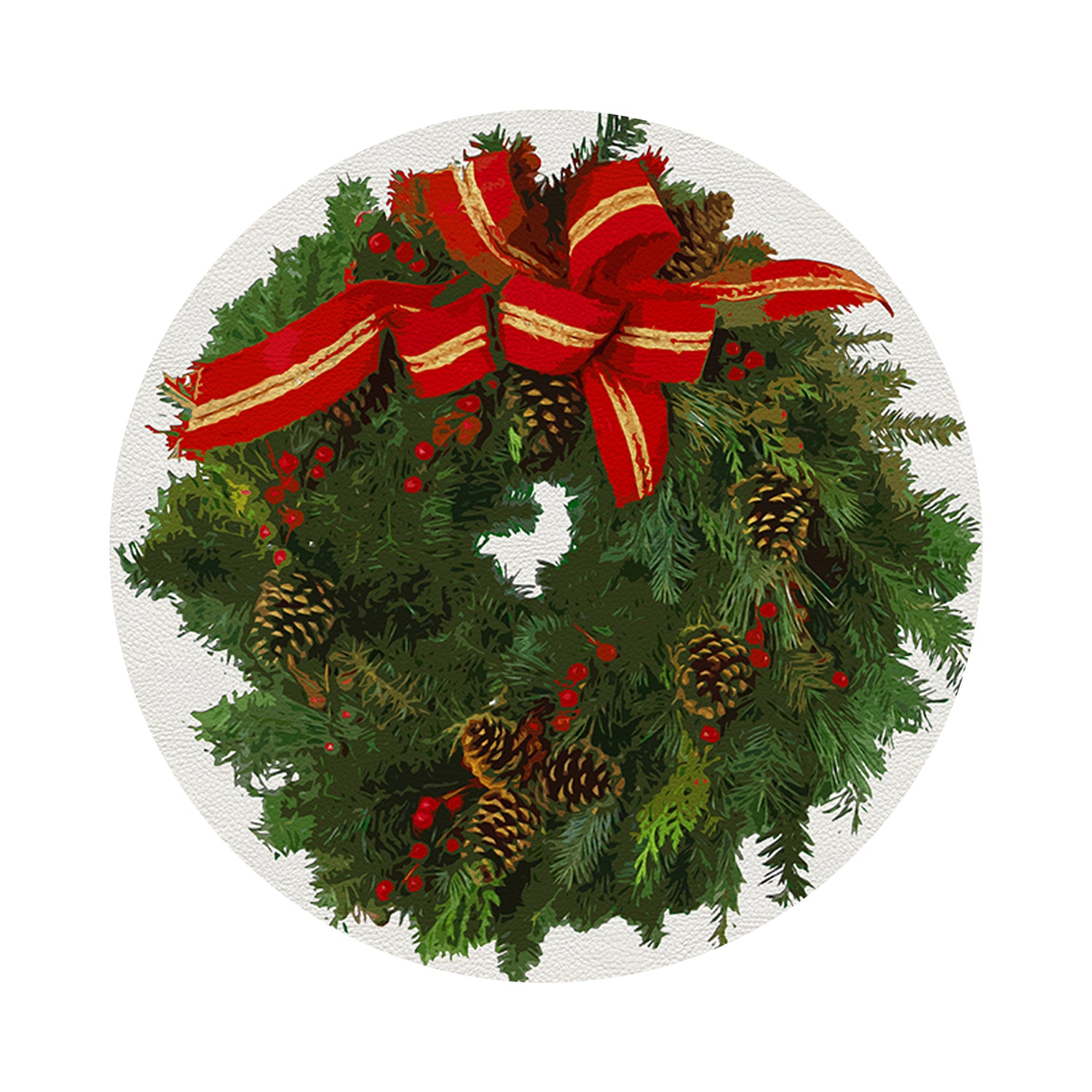 Christmas Wreath White Red 16&quot; Round Pebble Placemats, Set of 4 - nicolettemayer.com
