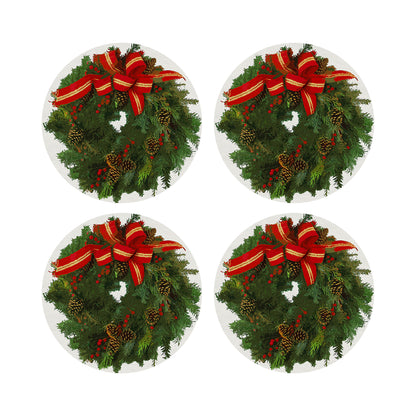 Christmas Wreath White Red 16&quot; Round Pebble Placemats, Set of 4 - nicolettemayer.com
