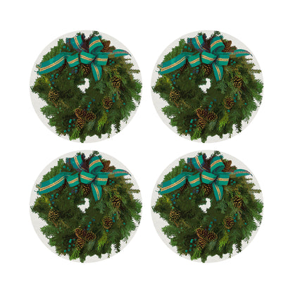 Christmas Wreath White Verdigris 16&quot; Round Pebble Placemats, Set of 4 - nicolettemayer.com
