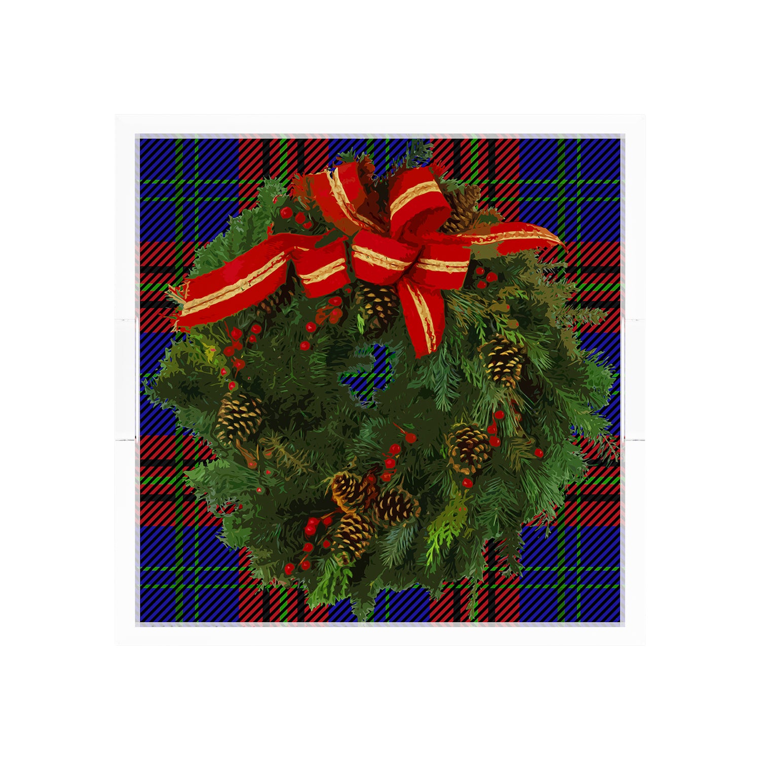 Christmas Wreath Tartan Green 12X12 Acrylic Tray - nicolettemayer.com
