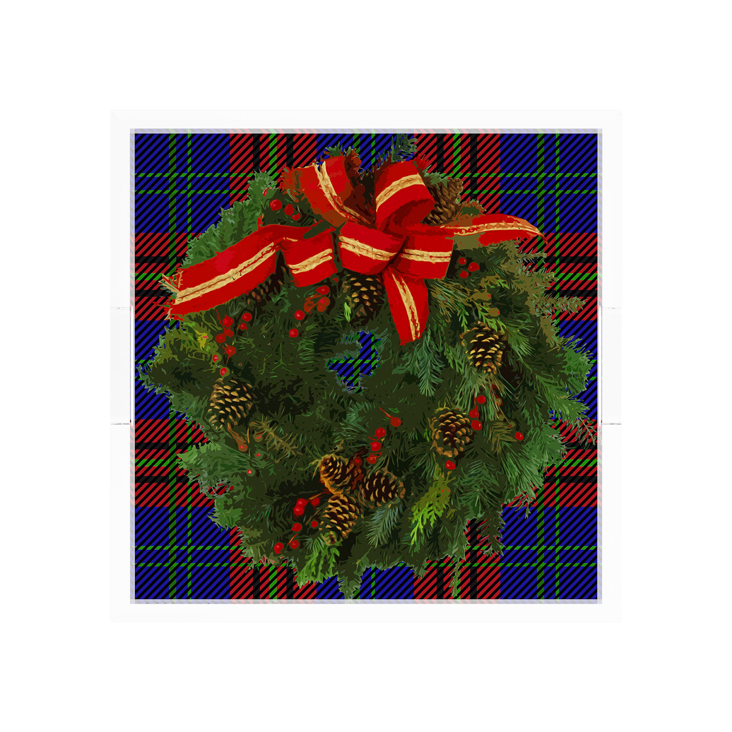 Christmas Wreath Tartan Green 12X12 Acrylic Tray - nicolettemayer.com
