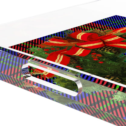 Christmas Wreath Tartan Green 12X12 Acrylic Tray - nicolettemayer.com
