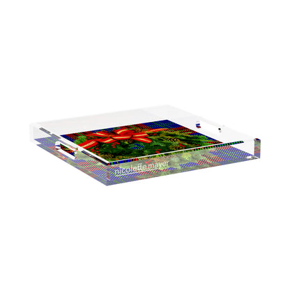 Christmas Wreath Tartan Green 15X15 Acrylic Tray - nicolettemayer.com
