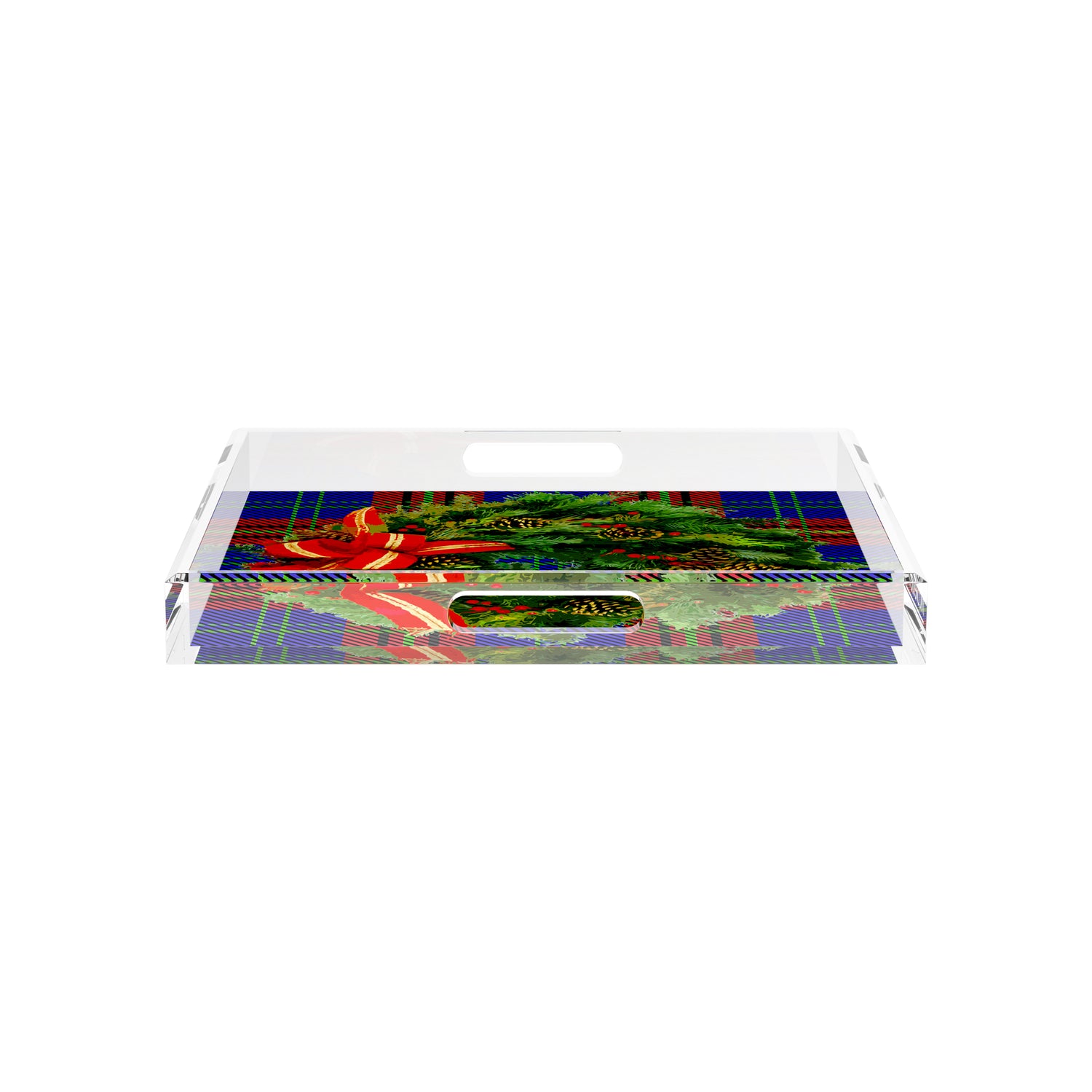 Christmas Wreath Tartan Green 15X15 Acrylic Tray - nicolettemayer.com
