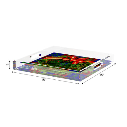 Christmas Wreath Tartan Green 15X15 Acrylic Tray - nicolettemayer.com
