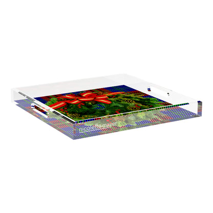 Christmas Wreath Tartan Green 18X18 Acrylic Tray - nicolettemayer.com
