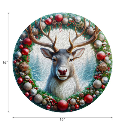 Claus Reindeer Vegan Leather Round Pebble Placemat