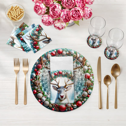 Claus Reindeer Vegan Leather Round Pebble Placemat