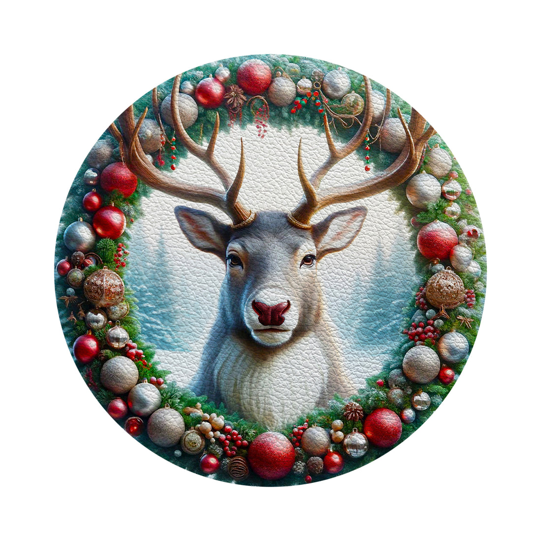 Claus Reindeer Vegan Leather Round Pebble Placemat