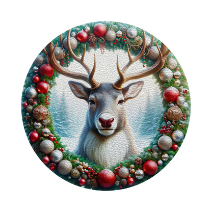Claus Reindeer Vegan Leather Round Pebble Placemat