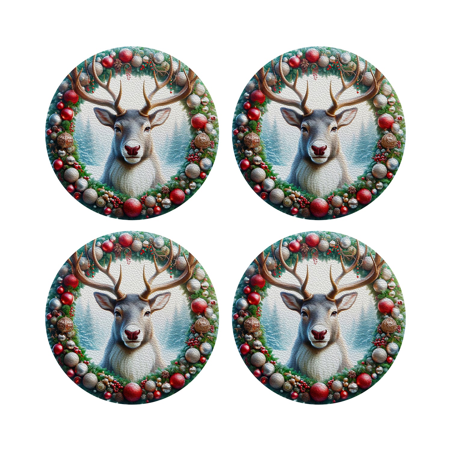 Claus Reindeer Vegan Leather Round Pebble Placemat