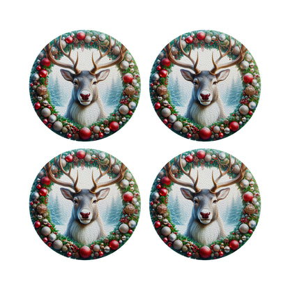 Claus Reindeer Vegan Leather Round Pebble Placemat