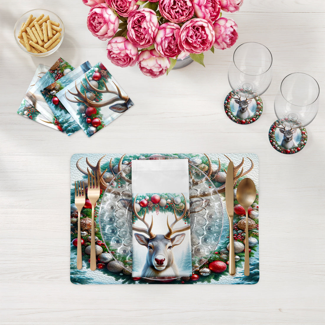 Claus Reindeer Vegan Leather Rectangle Pebble Placemat