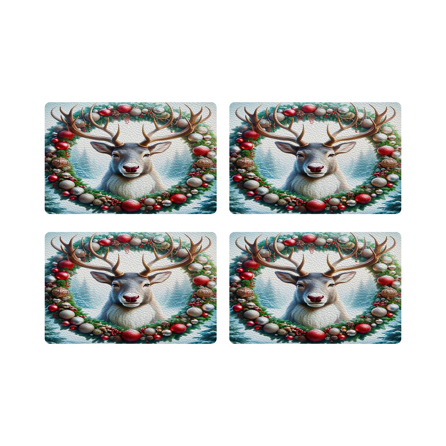 Claus Reindeer Vegan Leather Rectangle Pebble Placemat