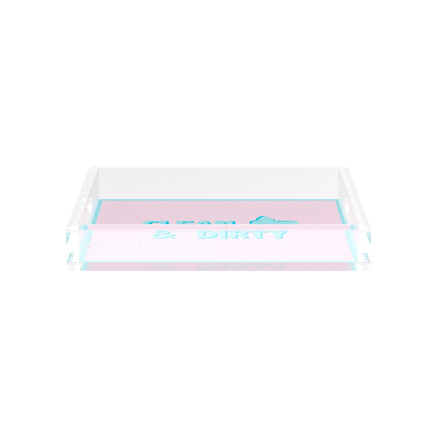 Canasta Clean and Dirty Pale Pink Blue 12X12 Acrylic Tray - nicolettemayer.com 