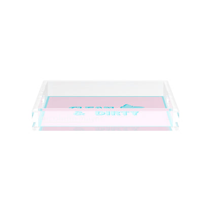 Canasta Clean and Dirty Pale Pink Blue 12X12 Acrylic Tray - nicolettemayer.com 