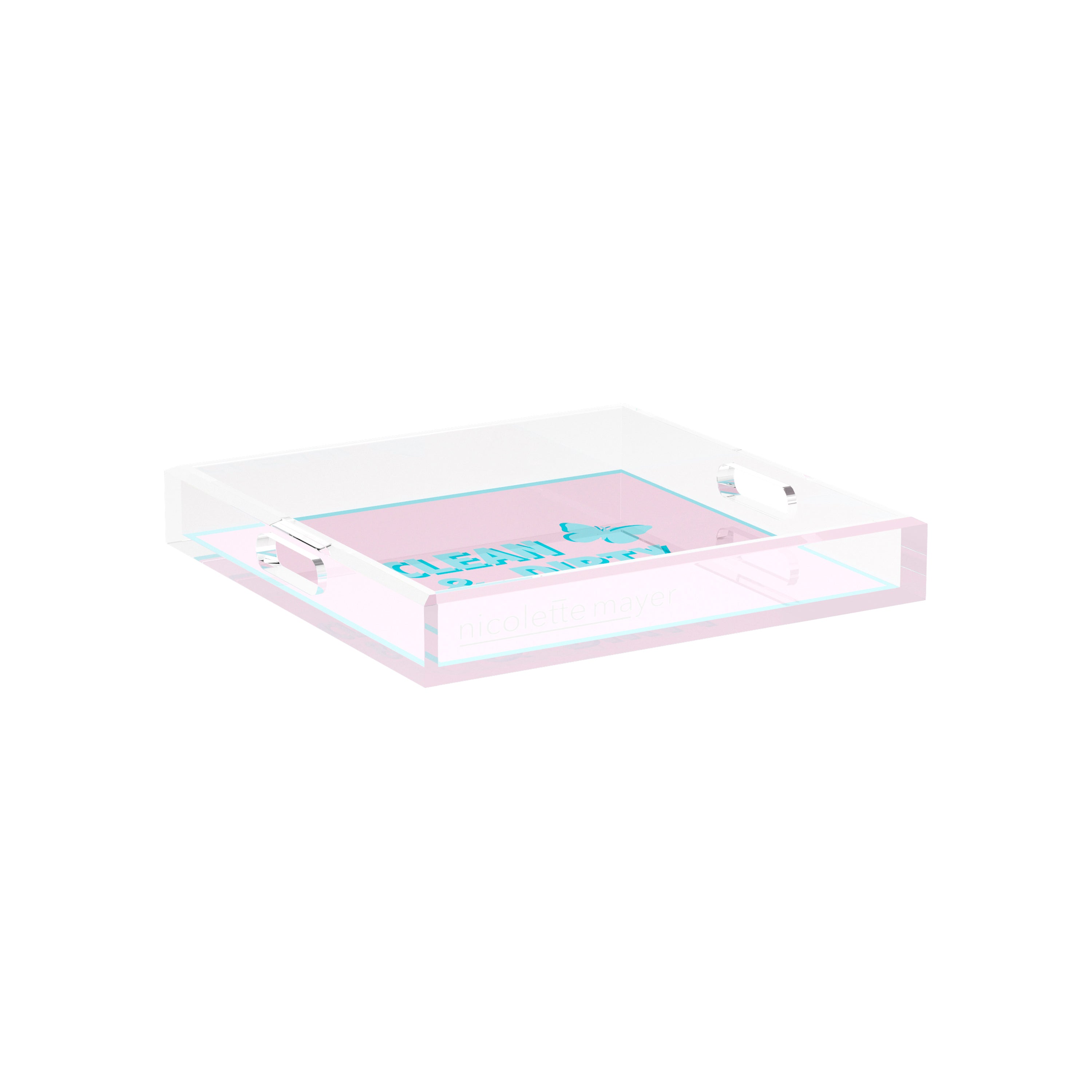 Canasta Clean and Dirty Pale Pink Blue 12X12 Acrylic Tray - nicolettemayer.com 