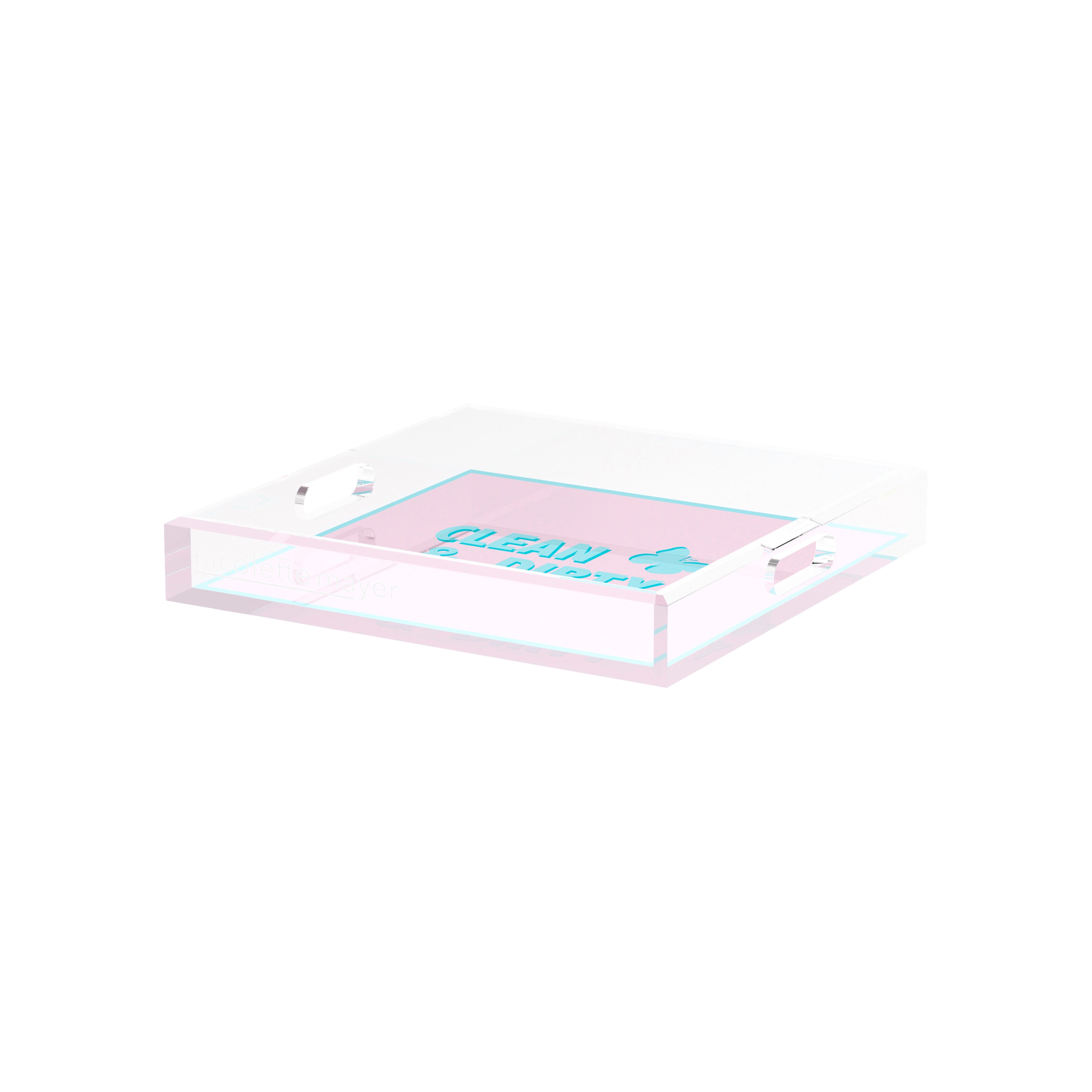 Canasta Clean and Dirty Pale Pink Blue 12X12 Acrylic Tray - nicolettemayer.com 