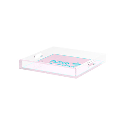 Canasta Clean and Dirty Pale Pink Blue 12X12 Acrylic Tray - nicolettemayer.com 