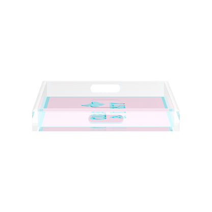Canasta Clean and Dirty Pale Pink Blue 12X12 Acrylic Tray - nicolettemayer.com 