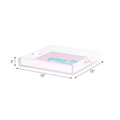 Canasta Clean and Dirty Pale Pink Blue 12X12 Acrylic Tray - nicolettemayer.com 