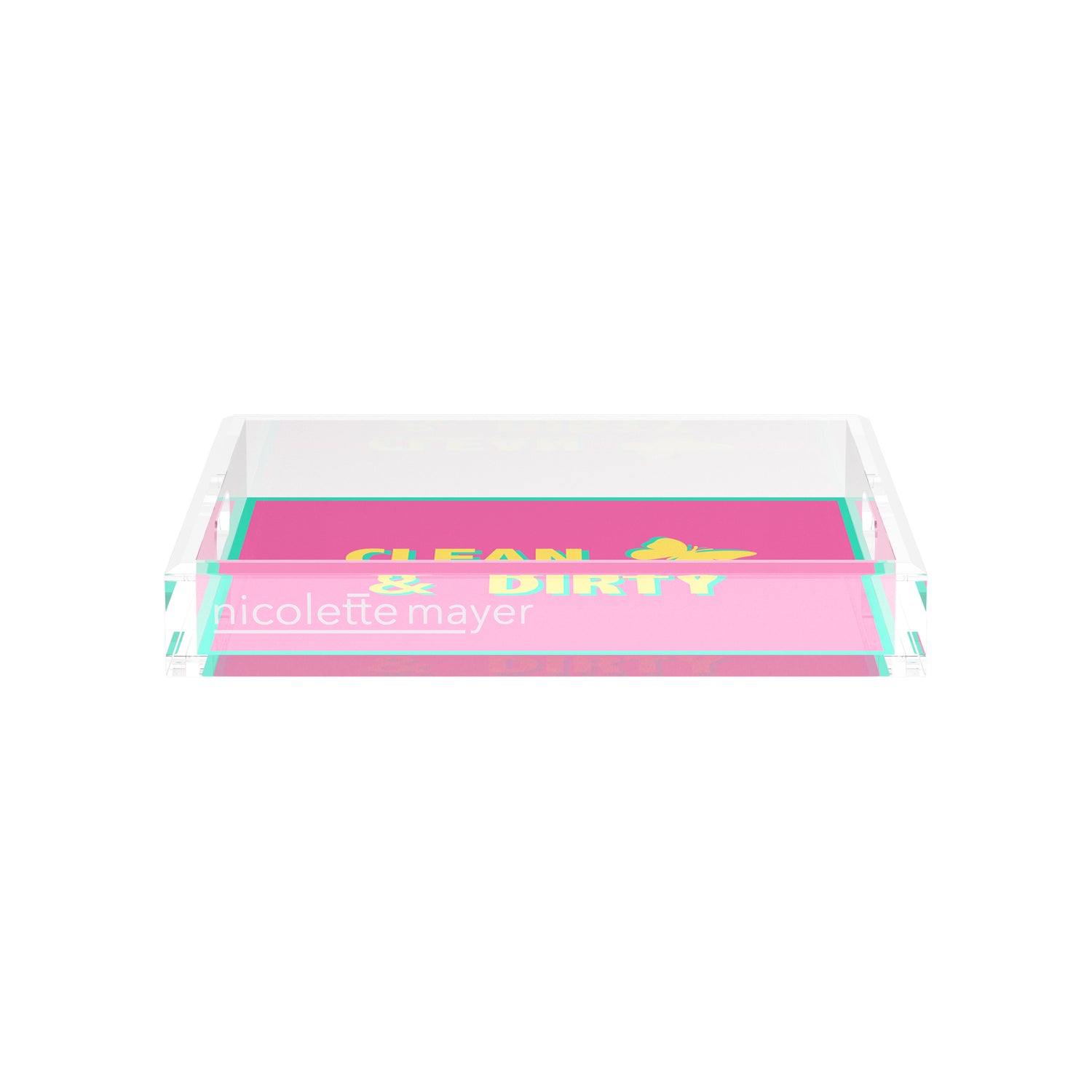 Canasta Clean and Dirty Pink Yellow 12X12 Acrylic Tray - nicolettemayer.com 