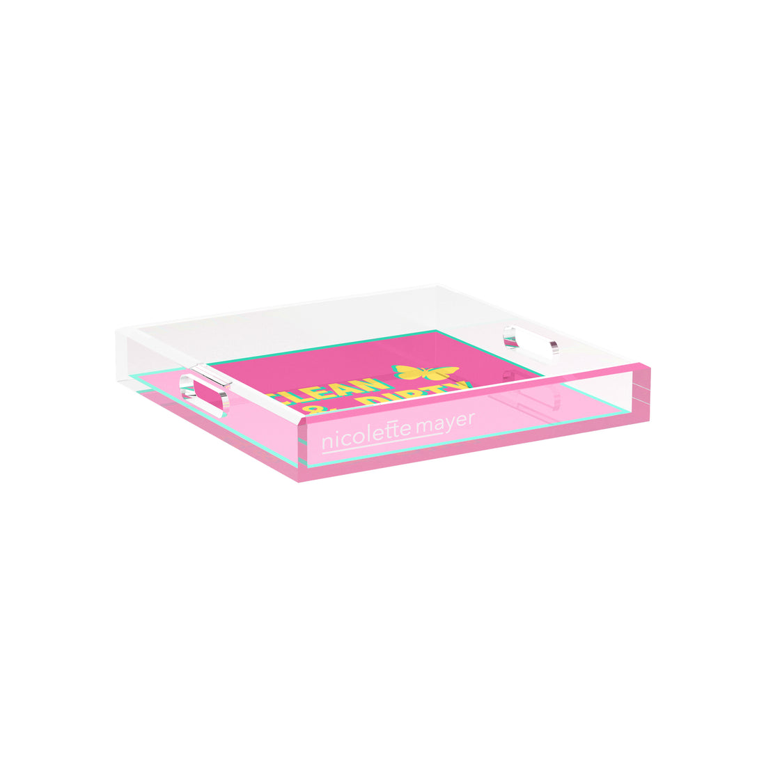 Canasta Clean and Dirty Pink Yellow 12X12 Acrylic Tray - nicolettemayer.com 