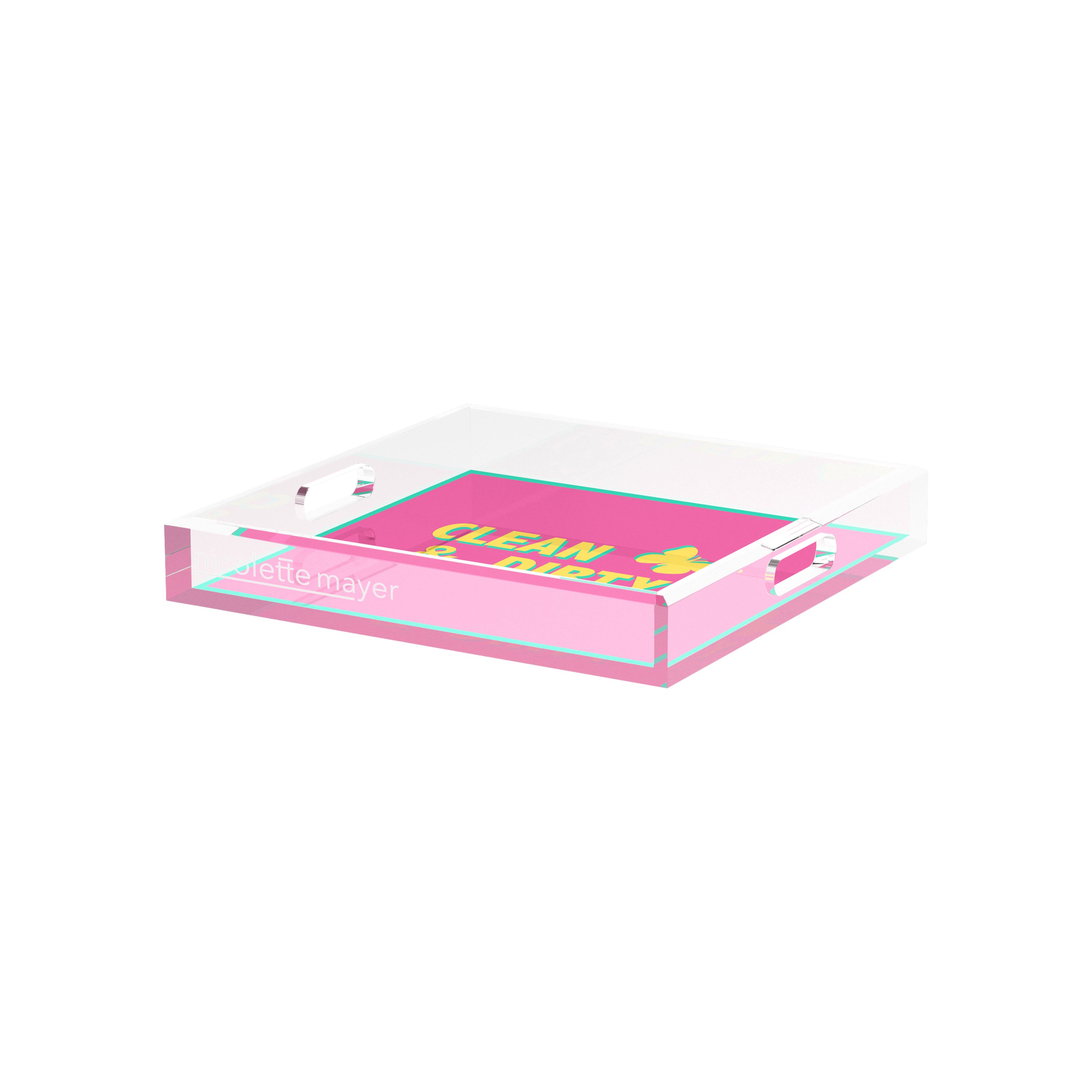Canasta Clean and Dirty Pink Yellow 12X12 Acrylic Tray - nicolettemayer.com 