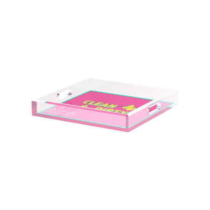 Canasta Clean and Dirty Pink Yellow 12X12 Acrylic Tray - nicolettemayer.com 