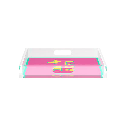 Canasta Clean and Dirty Pink Yellow 12X12 Acrylic Tray - nicolettemayer.com 