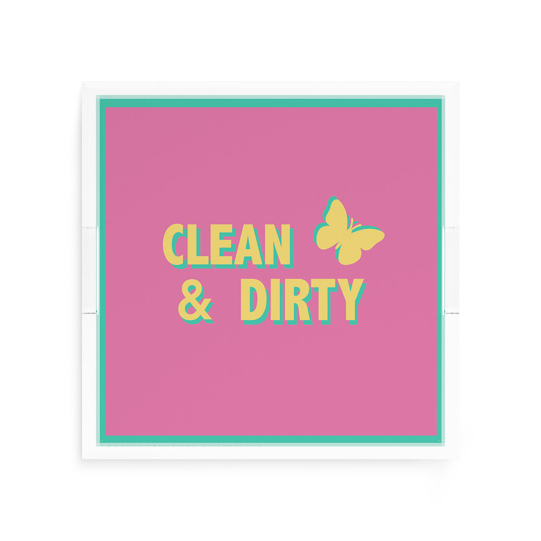 Canasta Clean and Dirty Pink Yellow 12X12 Acrylic Tray - nicolettemayer.com 