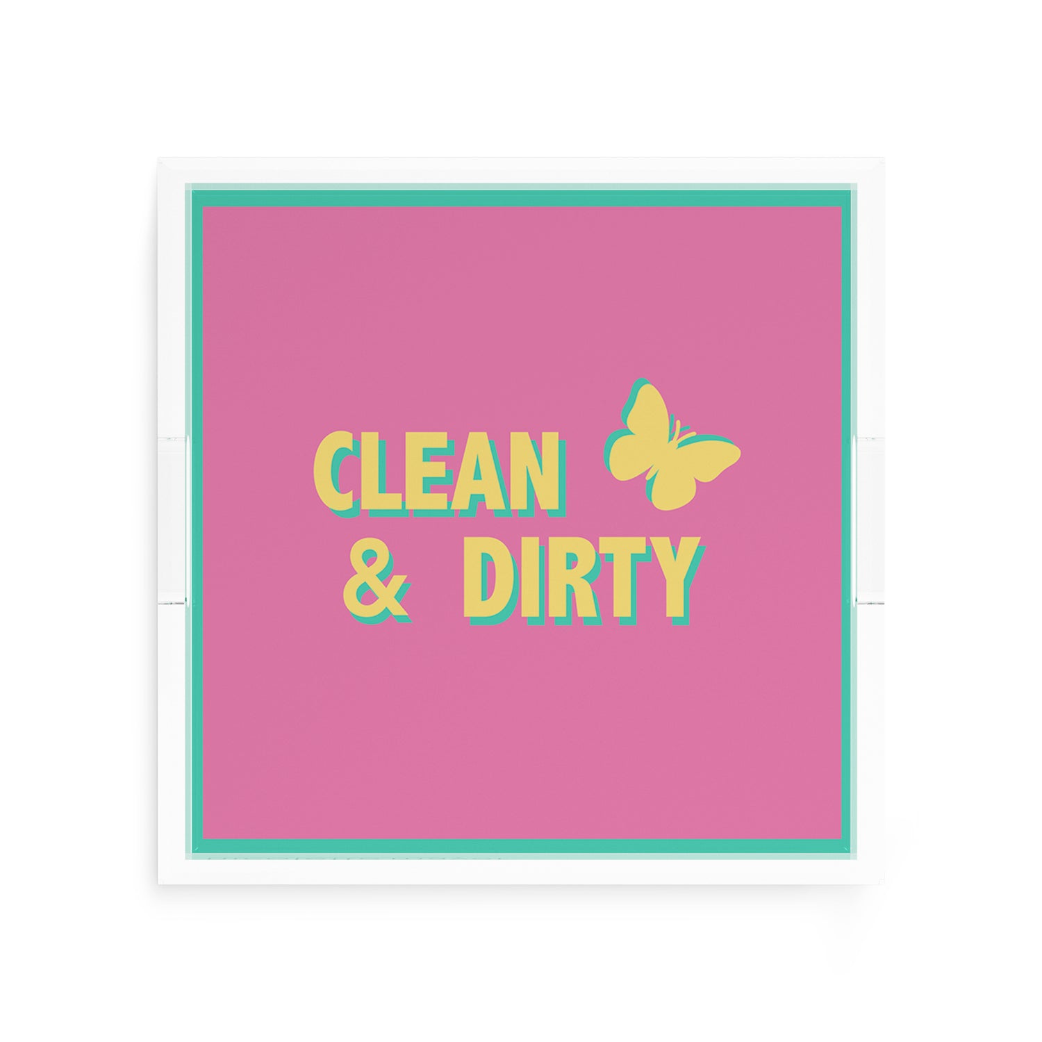 Canasta Clean and Dirty Pink Yellow 12X12 Acrylic Tray - nicolettemayer.com 