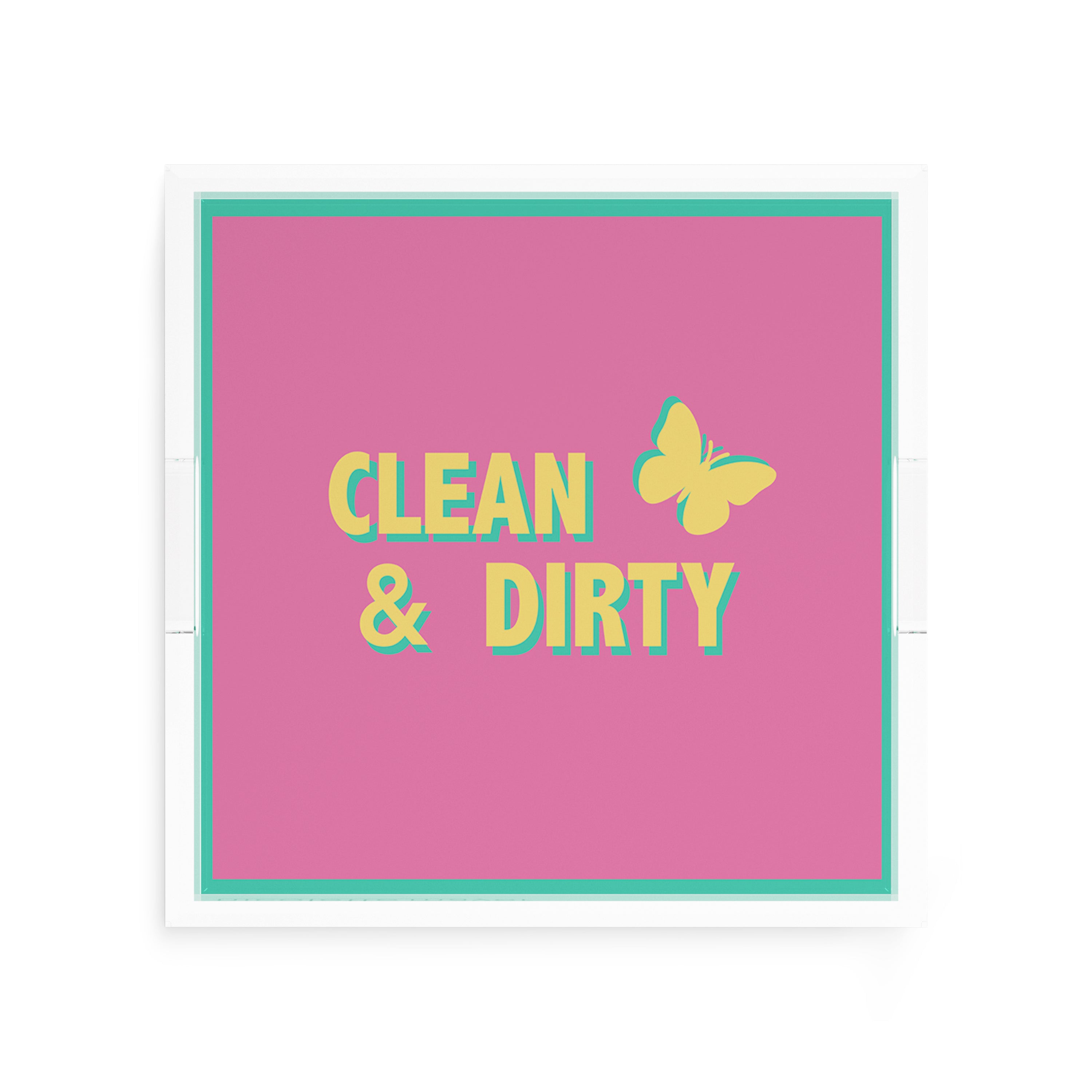 Canasta Clean and Dirty Pink Yellow 12X12 Acrylic Tray - nicolettemayer.com 